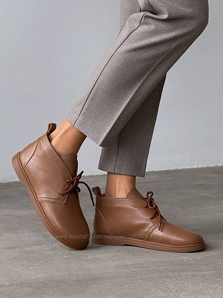 Черевики демі, анатомічні, на шнурівці NikArt, натуральна шкіра, горіх/руді