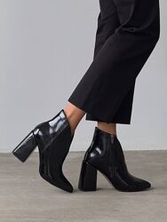 Ботильйони демі NikArt, натуральна шкіра лак, чорні