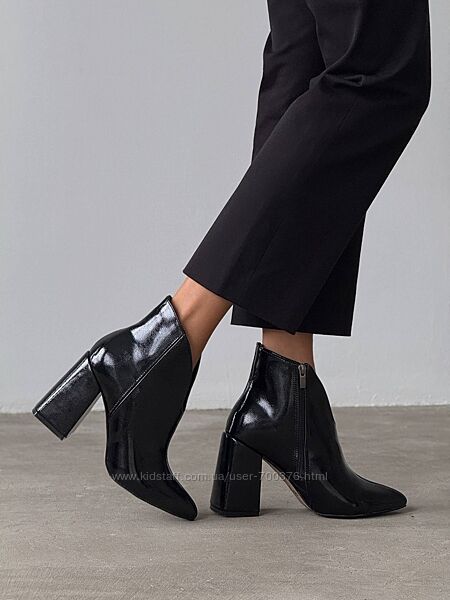 Ботильйони демі NikArt, натуральна шкіра лак, чорні