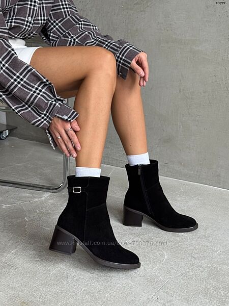 Черевики, натуральна замша, чорні, демі/зима