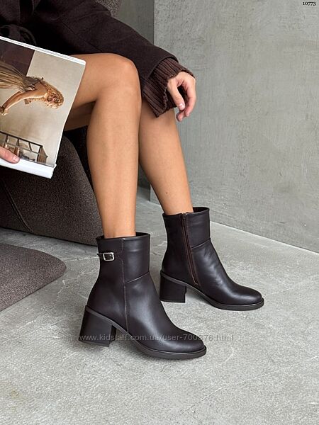 Черевики, натуральна шкіра, шоколад, демі/зима