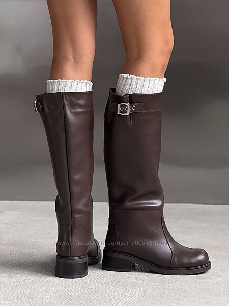 Преміальні Чоботи труби NikArt єврозима, натуральна шкіра, шоколад