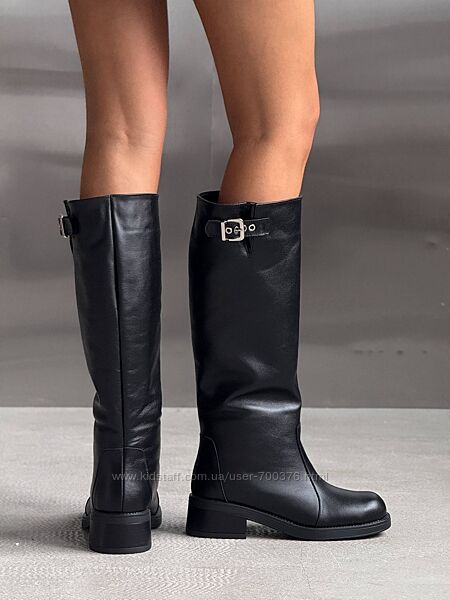 Преміальні Чоботи труби NikArt єврозима, натуральна шкіра, чорні