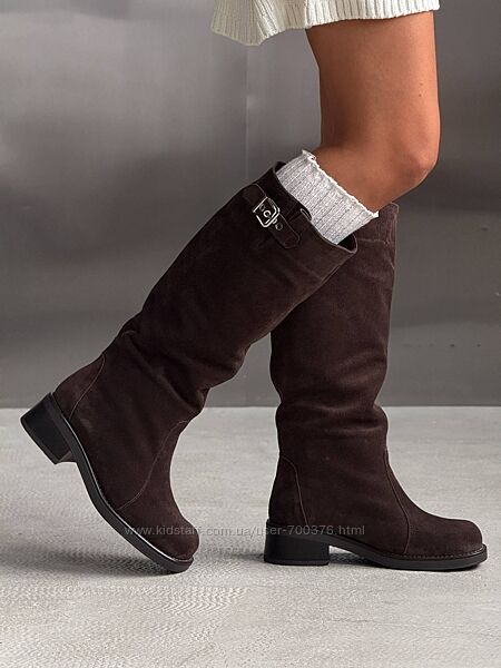Преміальні Чоботи труби NikArt єврозима, натуральна замша, шоколад