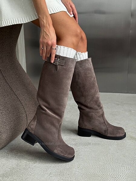 Преміальні Чоботи труби NikArt єврозима, натуральна замша, какао