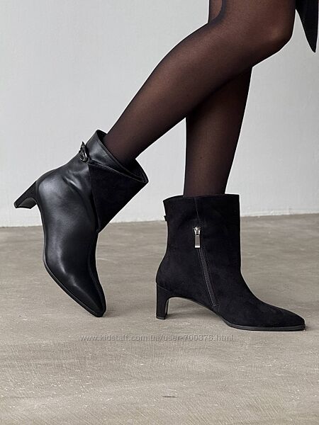 Ботильйони Richesse преміальної якості, натуральна шкіра/велюр, чорні, люкс