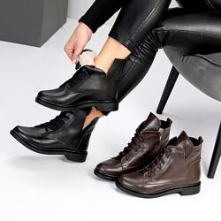 Черевики зима Morning, натуральна шкіра, шоколад/чорні