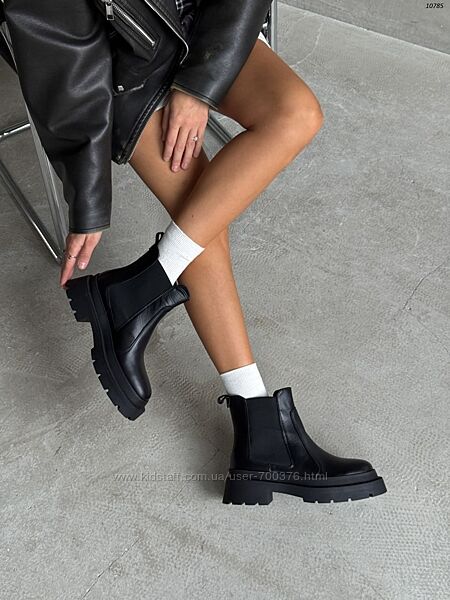 Черевики Челсі, натуральна шкіра, чорні, демі/зима
