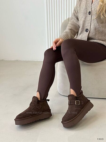 Черевики зимові на платформі, натуральна замша, шоколад