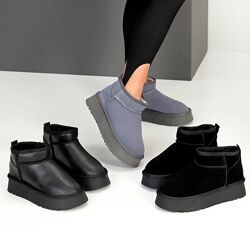 Уггі Lomi, натуральна замша/шкіра флотар, чорні/сірі