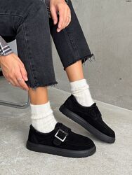 Зимові лофери barefoot Alex Bens, натуральна замша, чорні, анатомічна колодка