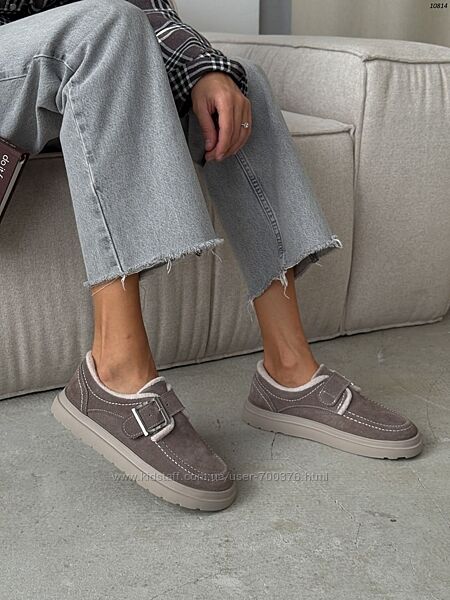 Зимові лофери barefoot Alex Bens, натуральна замша, моко, анатомічна колодка