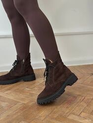 Черевики зимові шоколад, натуральна замша