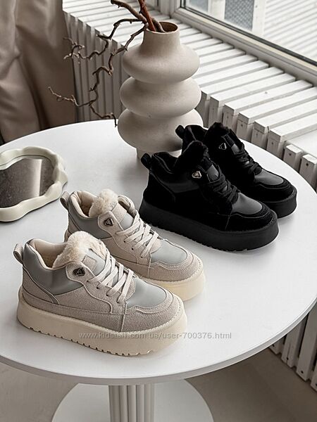 Кросівки зима Blaze, натуральна замша/матова шкіра, світло - сірі/чорні