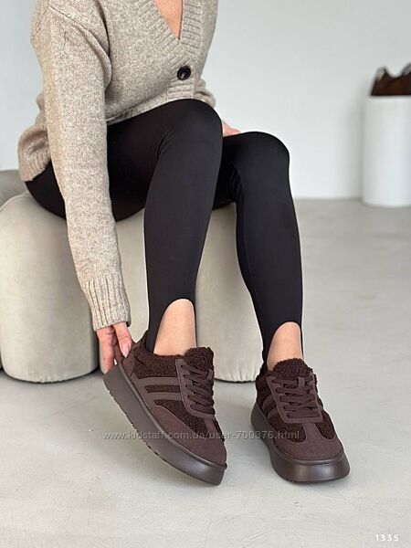 Кросівки зимові, натуральна замша/хутро Тедді, шоколад