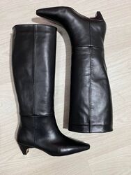 Чоботи - труби демісезонні, натуральна шкіра, чорні