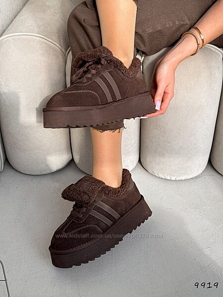 Угги в спортивному стилі Poli, натуральна замша, шоколад, опушка натуральна