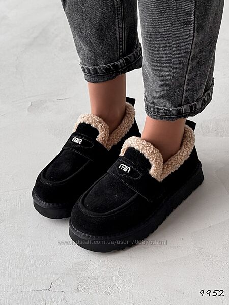 Лофери - угги зима Tren, натуральна замша, чорні