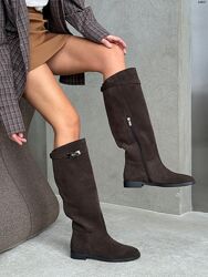 Чоботи - жокейки, натуральна замша, шоколад, демі/зима