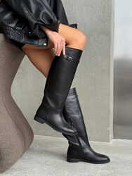 Чоботи - жокейки, натуральна шкіра, чорні, демі/зима