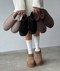 Уггі ультракороткі, натуральна замша, шоколад/беж/хакі/чорні