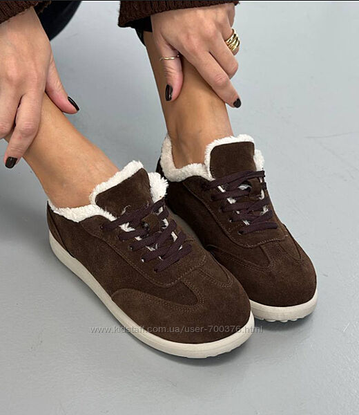 Кеди зимові, натуральна замша, шоколад