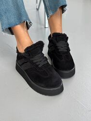 Кеди зимові, натуральна замша, чорні