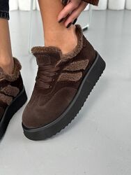 Кеди зимові, натуральна замша, шоколад