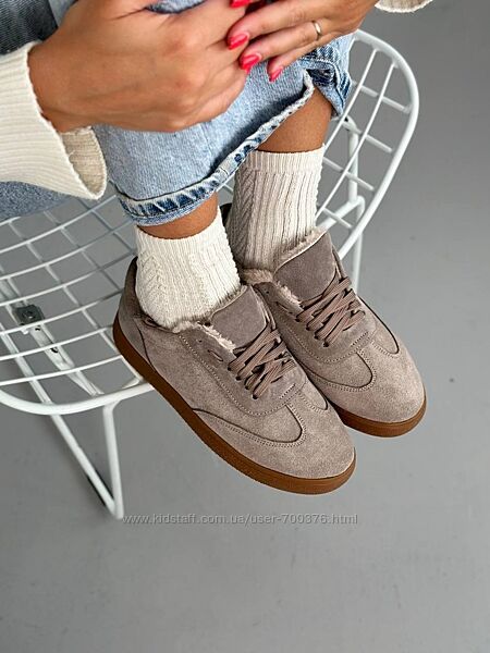 Кеди зимові, натуральна замша, капучино, на хутрі