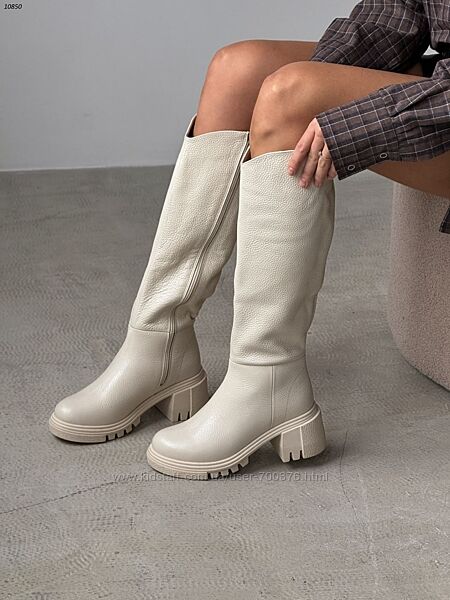 Чоботи євро зима, натуральна шкіра флотар, молочні