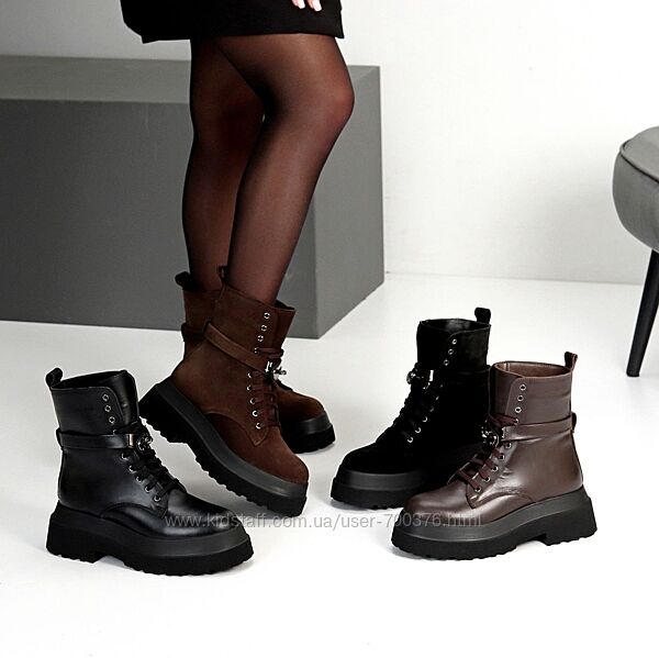 Черевики City зима, натуральна шкіра/замша, чорні/шоколад