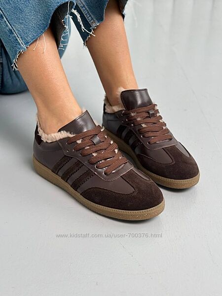 Кеди зимові, натуральна замша/шкіра, шоколад