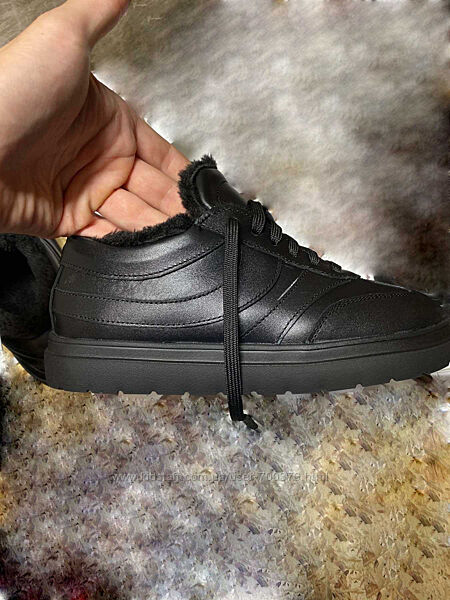 Кеди зимові, натуральна шкіра, чорні