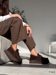 Лофери зима Gesa, натуральна замша, капучино, опушка натуральна вовна