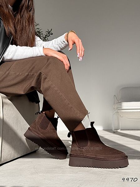 Угги Zoia, натуральна замша/резинка, шоколад