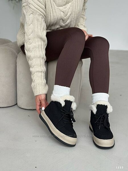 Черевики зимові, натуральна замша, чорні