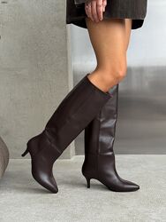 Чоботи, натуральна шкіра, шоколад, демі, Premium collection