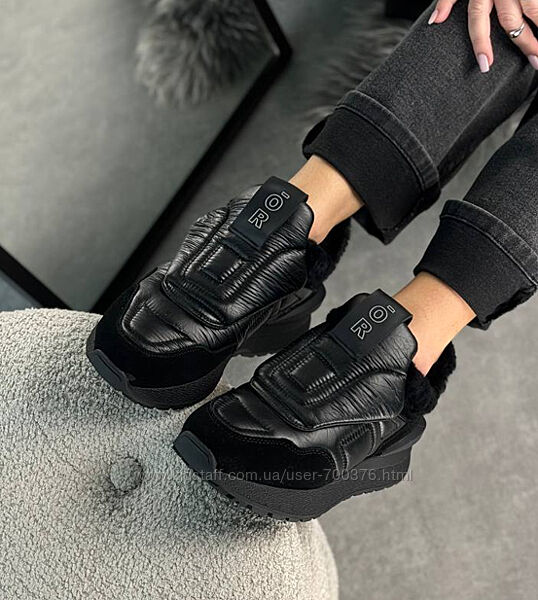 Кросівки - дутики на липучці, натуральна замша/плащівка, чорні, Лімітовані