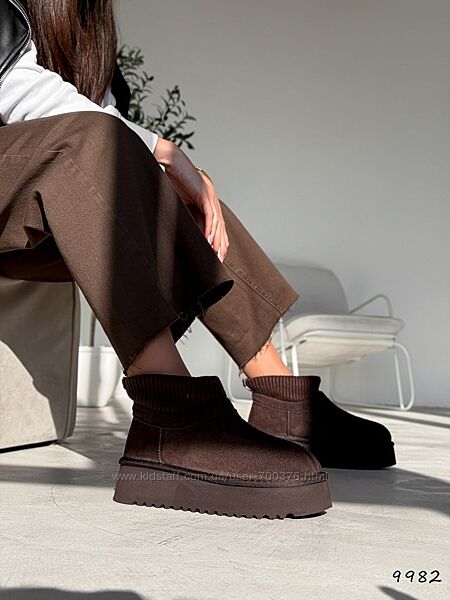 Угги May, натуральна замша/в´язка, шоколад