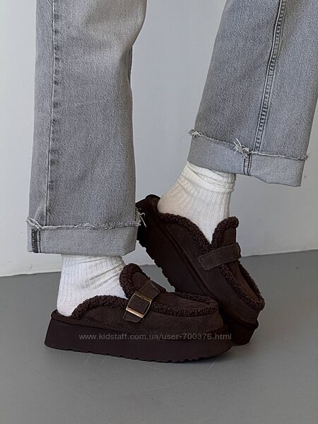 Сабо утеплені, з анатомічним розширенням мису, натуральна замша, шоколад