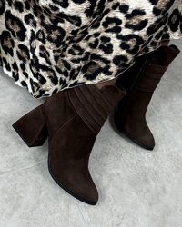 Черевики демі, на підборах, натуральна замша, шоколад