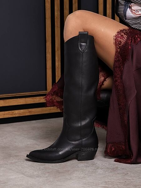 Чоботи - Козаки демі, натуральна шкіра, чорні