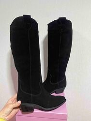 Чоботи - Козаки демі, натуральна замша, чорні