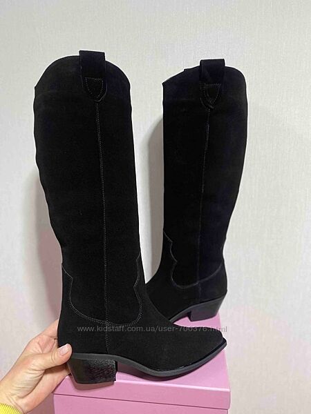 Чоботи - Козаки демі, натуральна замша, чорні