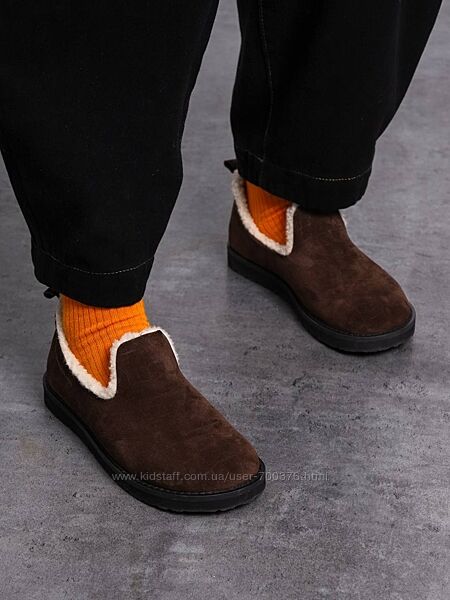 Зимові лофери, натуральна замша, шоколад, теплі та комфортні