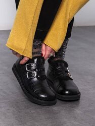 Зимові черевики з кроко-шкіри, з застібками на липучці, натуральна шкіра