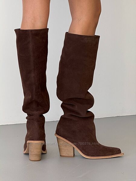 Чоботи - Козаки преміальної якості, натуральна замша, шоколад, демі