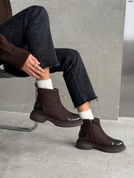 Черевики Lirio, натуральний нубук/лакована шкіра, шоколад, Premium