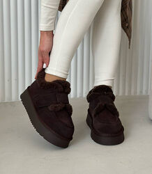 Черевики зимові на платформі шоколад, натуральна замша, фіксуються резинкою