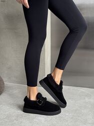 Зимові лофери barefoot Alex Bens, натуральна замша, чорні, анатомічна колодка